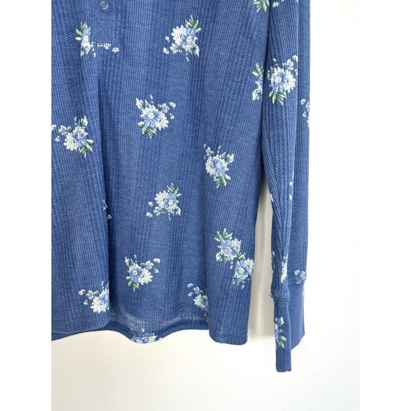 Aerie Waffle Knit Thermal Henley Shirt Women's Large Floral Long Sleeve Snap - Picture 6 of 10